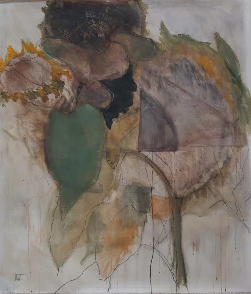 Zonder titel; gemengde techniek op doek; 150 x 125 cm